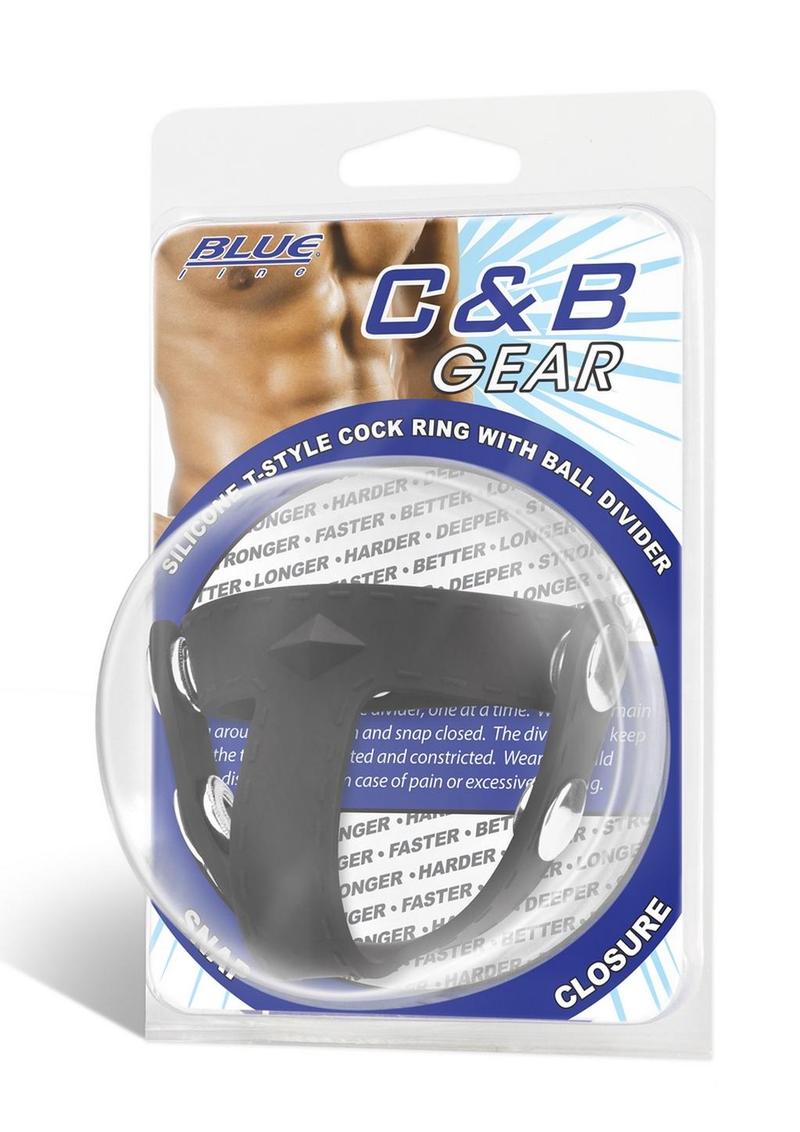 Blue Line Silicone T-Style Cock Ring with Adjustable Ball Divider