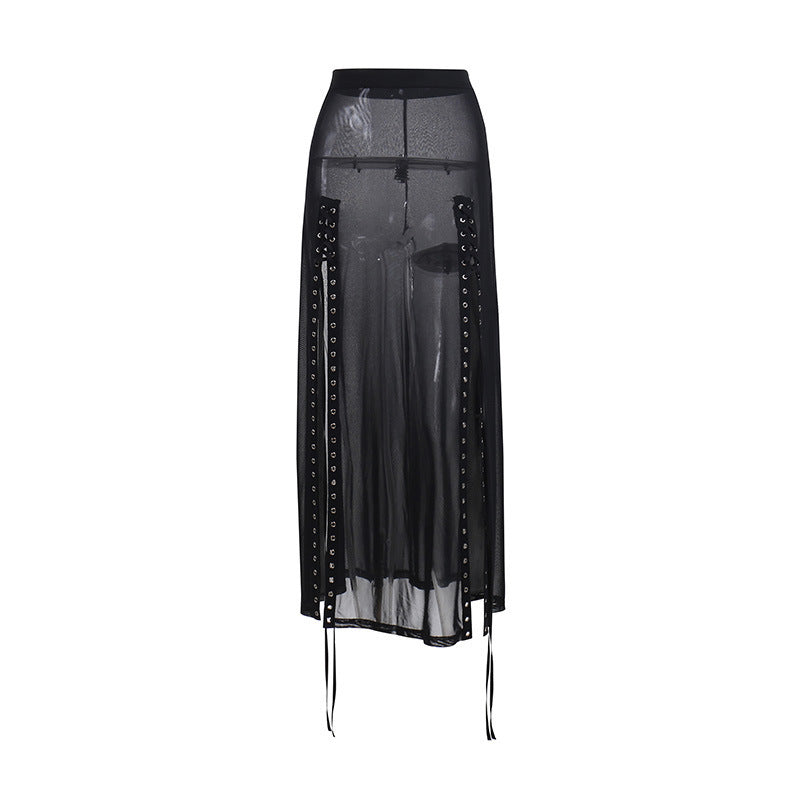 Women's Sheer Mesh Slit Maxi Dress