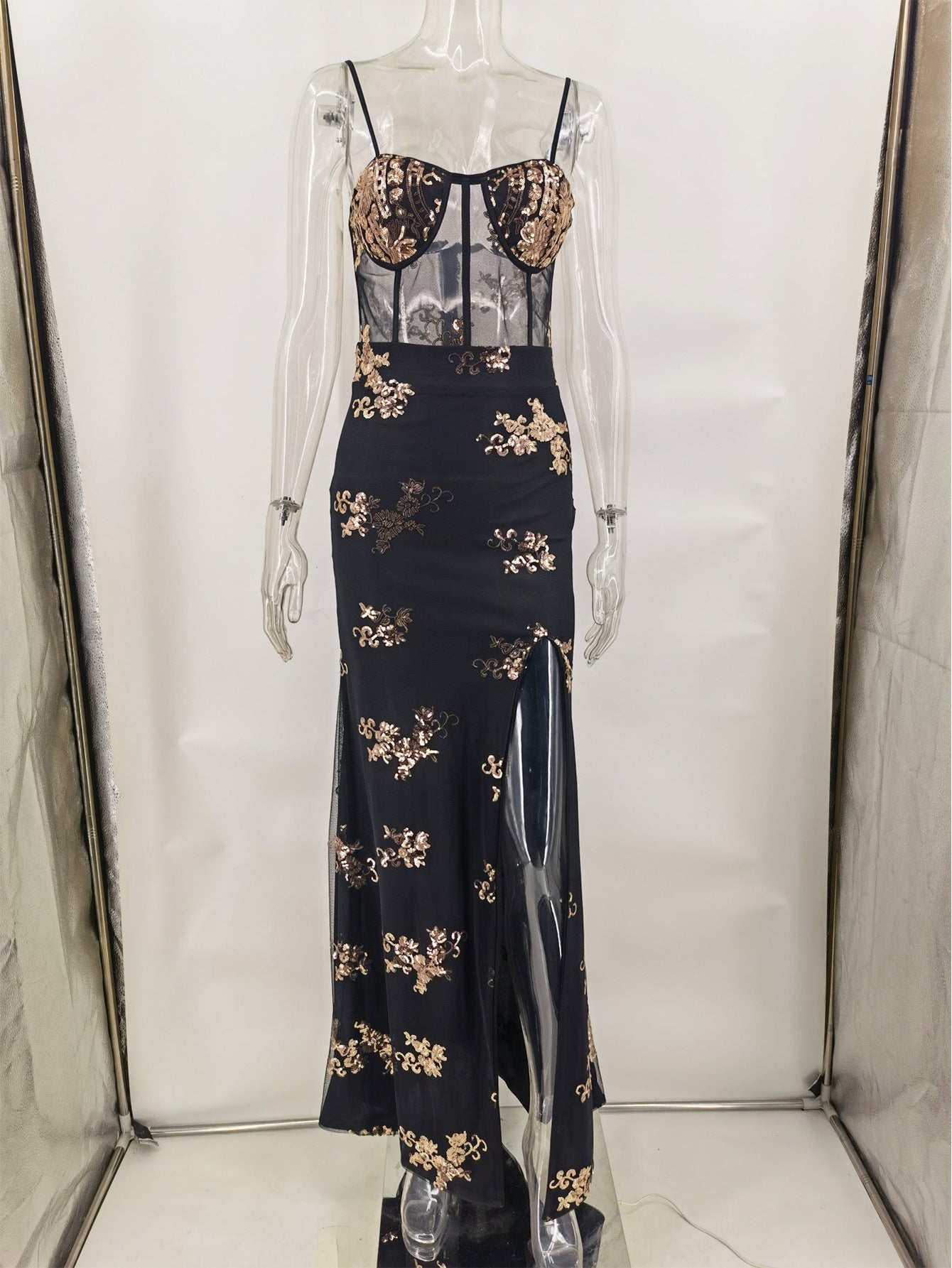 Sexy See-through Green Sequined Evening Dress