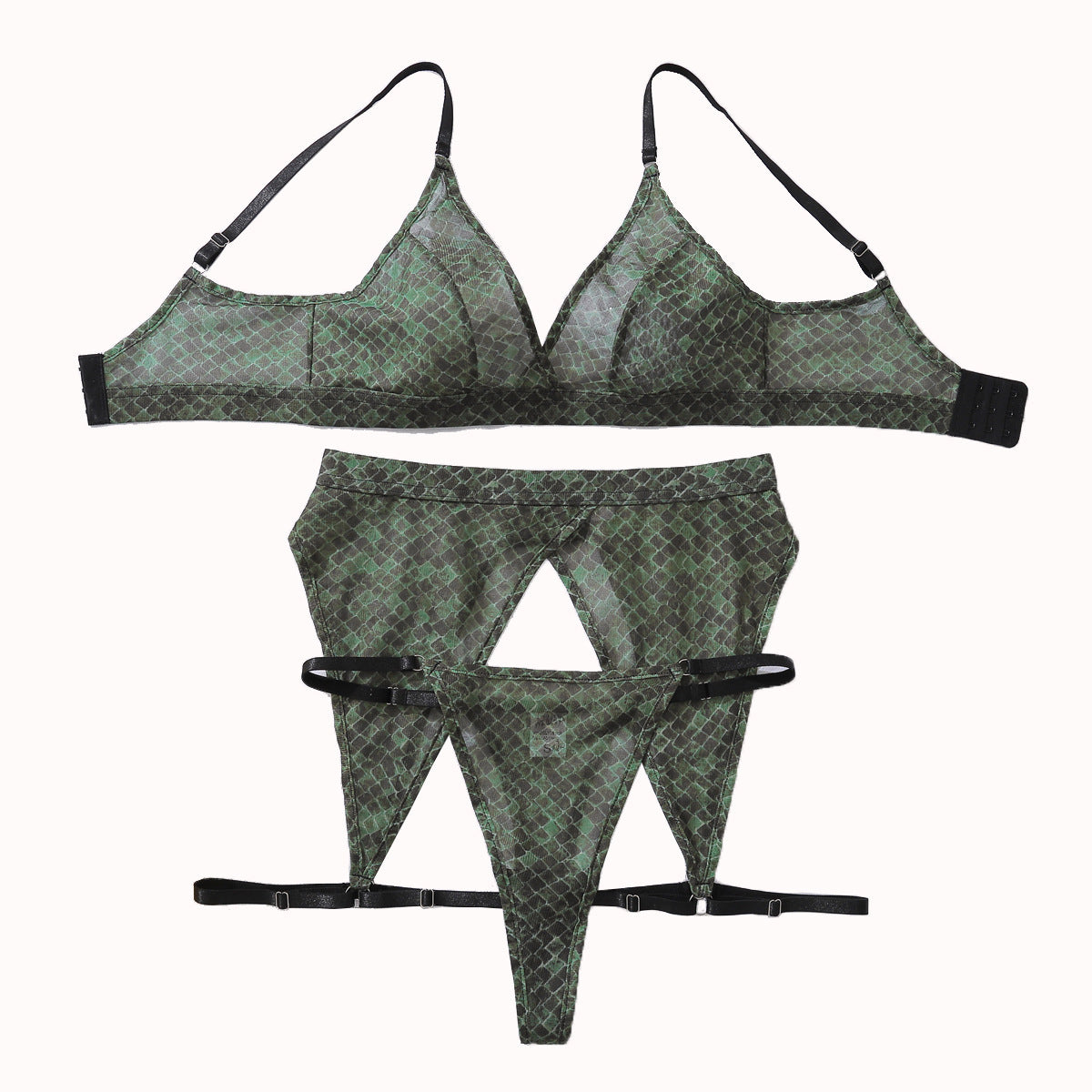 Hollow Out See-through Backless Fashion Color Contrast Three-piece Set