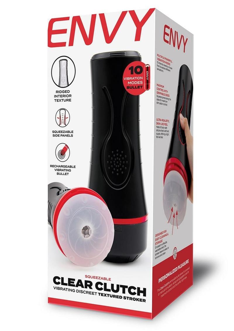 Envy Squeezable Clear Clutch Vibrating Discreet Textured Stroker