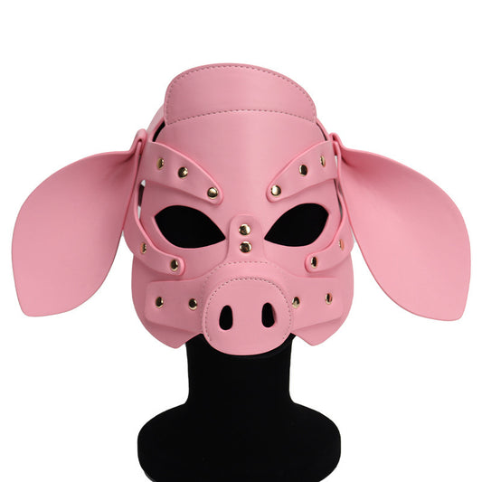 Pig Head Mask Party Role Play Mask Sexy Toy Supplies-PU LEATHER