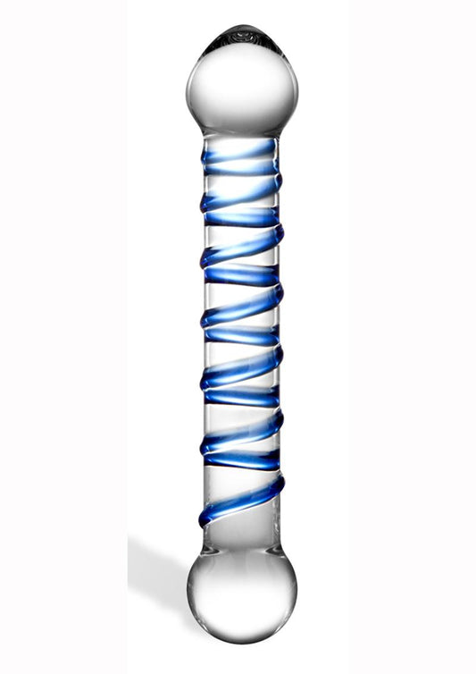 Glas Blue Spiral Glass Dildo With Luxury Satin Storage Bag