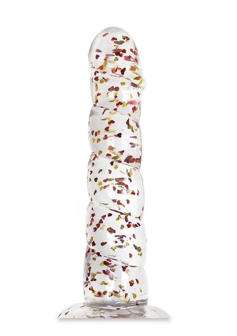 Glittergasm Swirl Clear Body Safe Dildo With Suction Cup