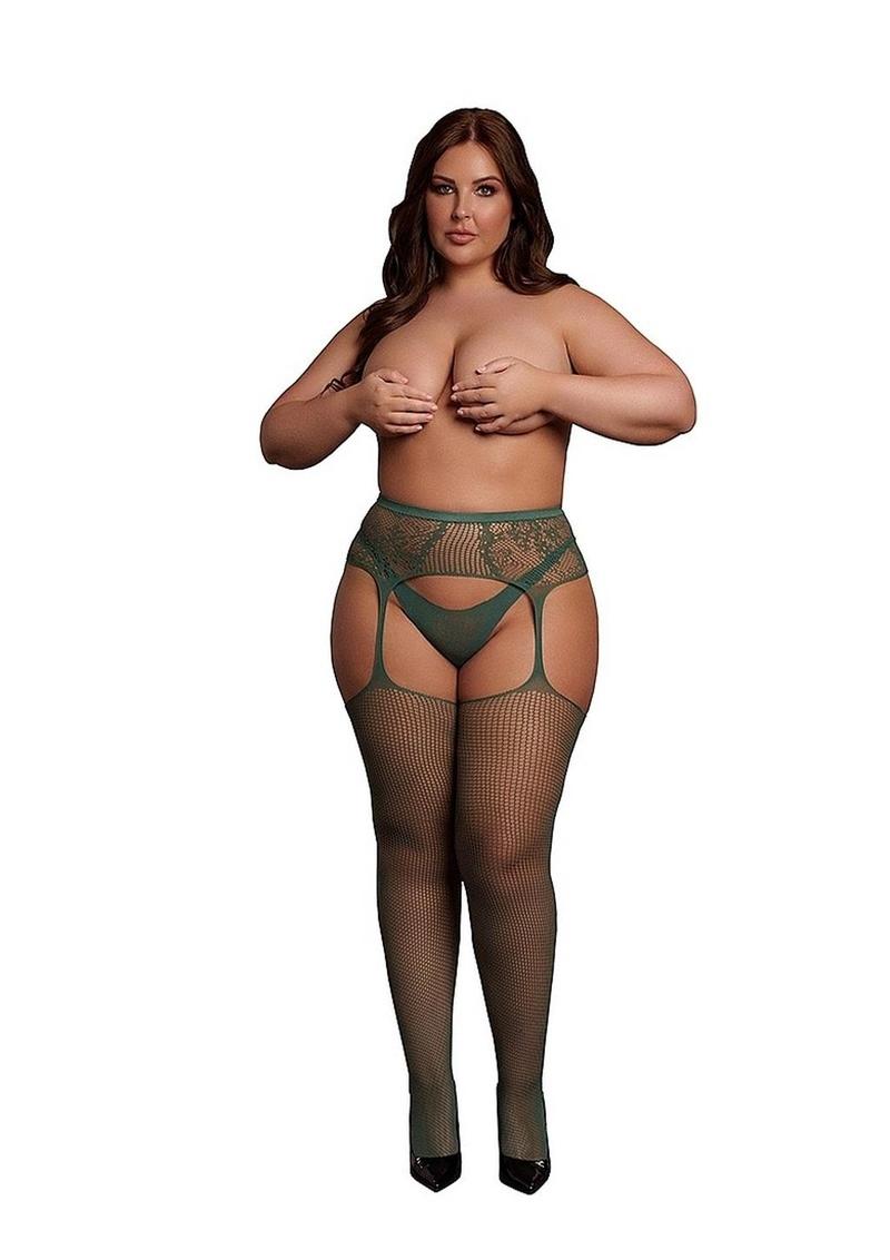 Le Désir Fishnet And Lace Garterbelt Stockings One Size