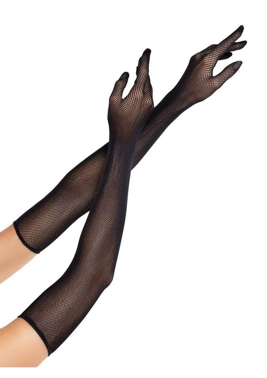 Elegant Black Fishnet Opera Length Gloves