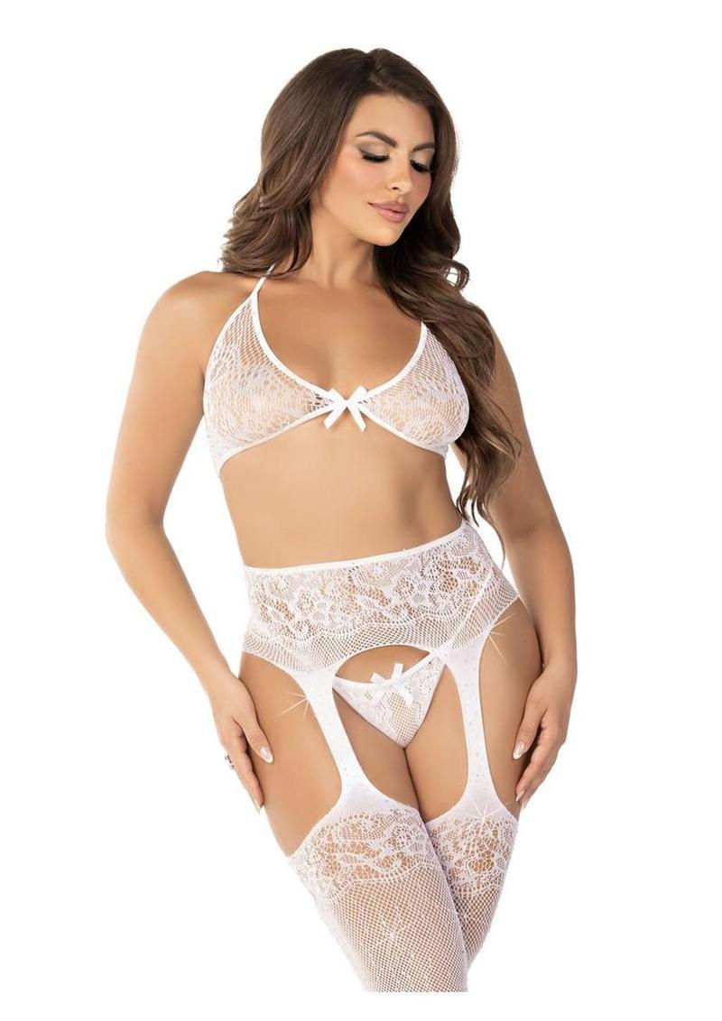 Leg Avenue Rhinestone Fishnet Garter Belt Stockings Set
