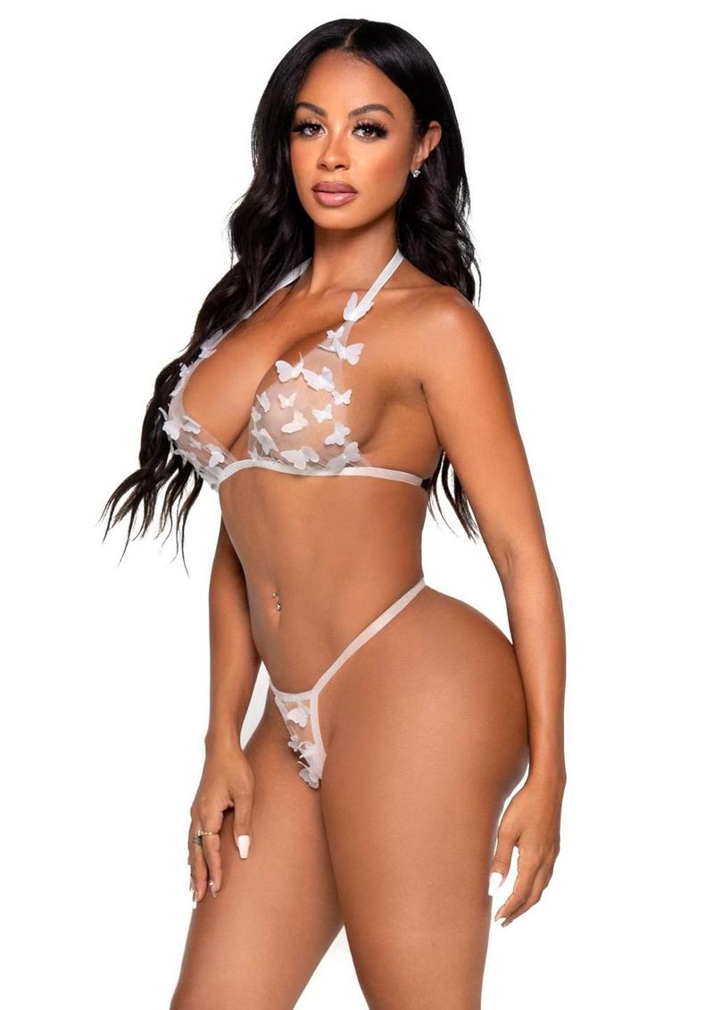 Leg Avenue Sheer Butterfly Bra Top And G-String Panty