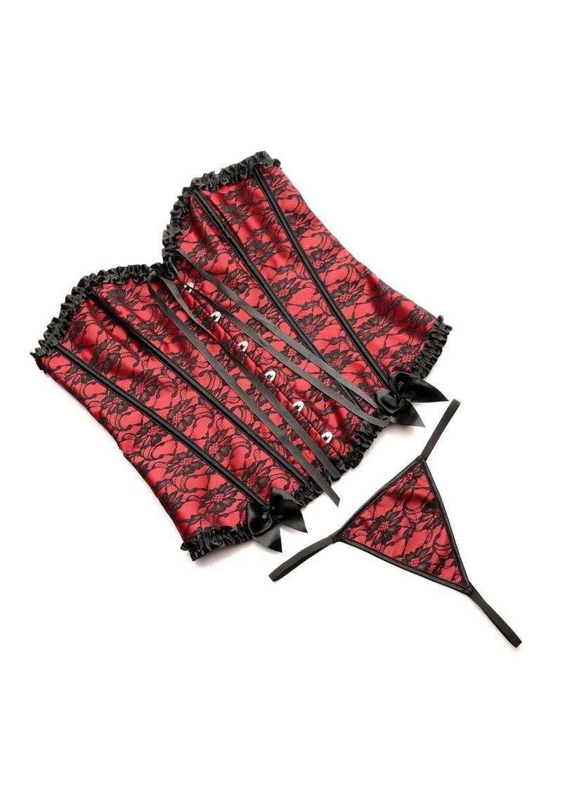 Master Series Scarlet Seduction Lace-Up Corset and Thong