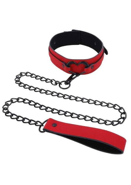 Sex And Mischief Amor Heart Collar and Leash Red And Black Restraint