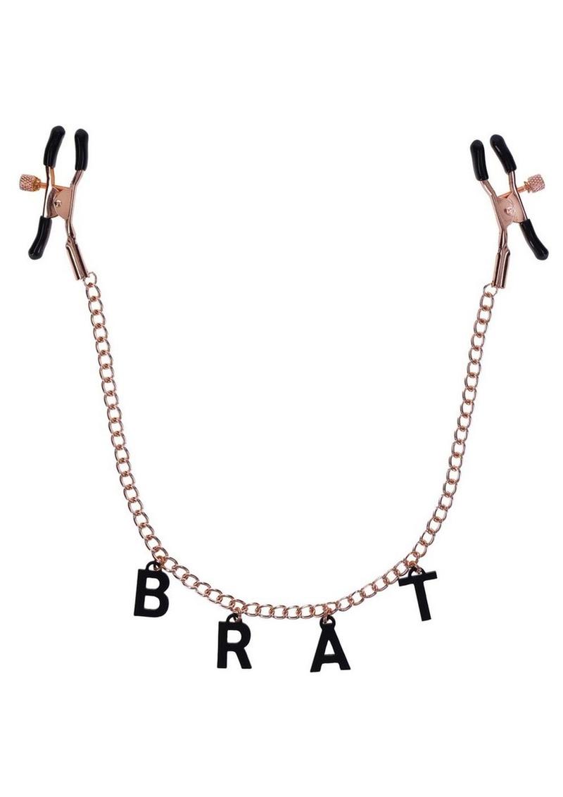 Sex And Mischief Brat Charmed Nipple Clamps Gold And Black with Chain