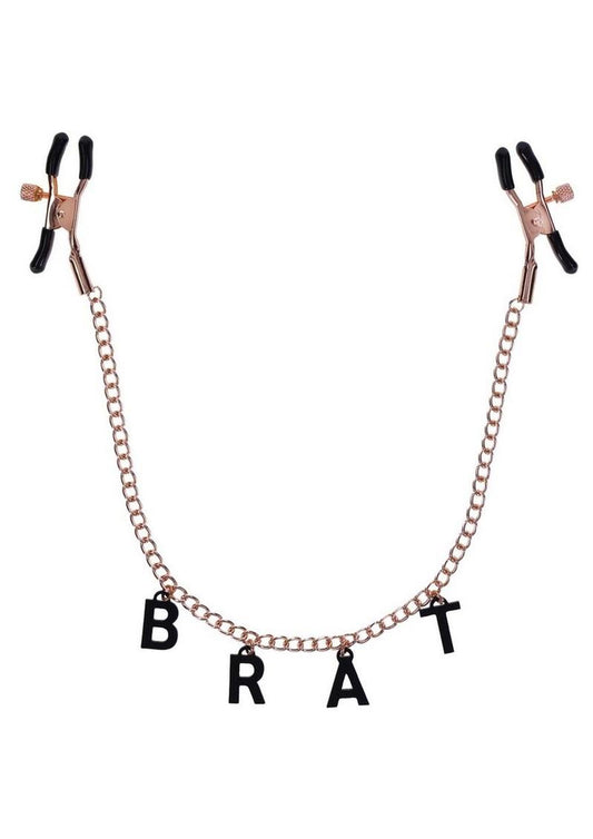 Sex And Mischief Brat Charmed Nipple Clamps Gold And Black with Chain