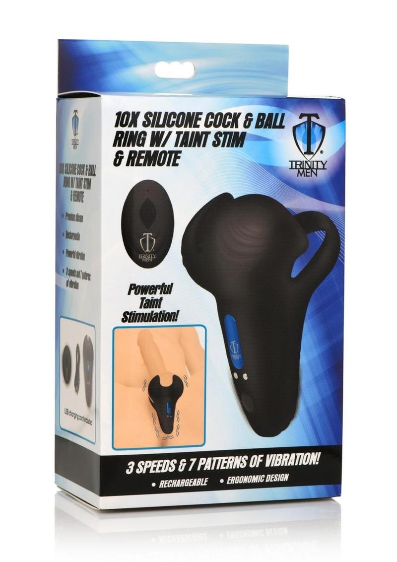 Trinity Men 10X Silicone Cock Ball Ring with Taint Stim And Remote Control