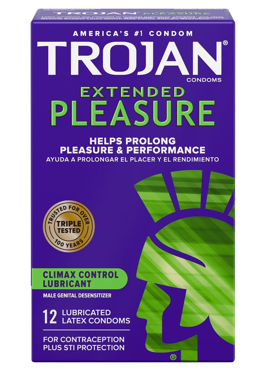 Trojan Extended Pleasure Climax Control Lubricant Condoms 12 Pack